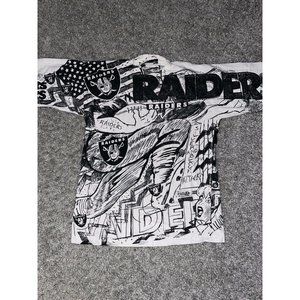 Vintage Magic Johnson AOP Oakland Raider T-Shirt 1990s All Over Print Size S/M